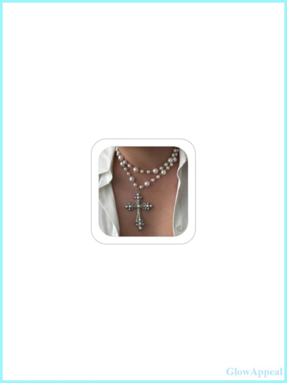 Gothic Cross Necklace Big Pearl Beaded Crystal Choker Punk Chunky Statement